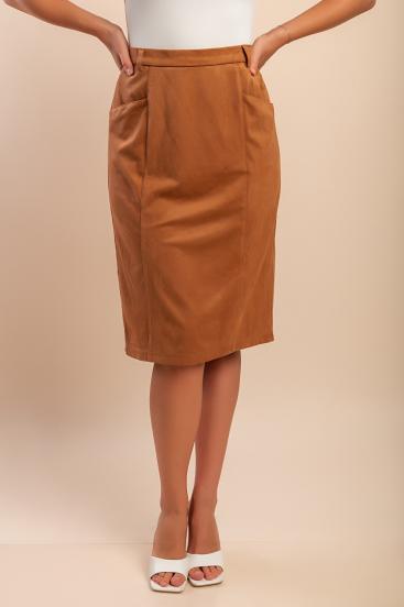 Plus size midi skirt, camel