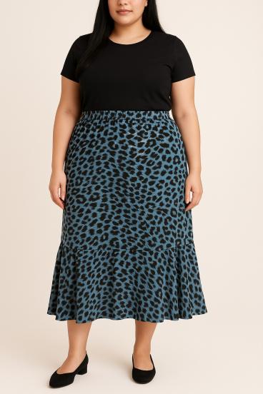 Plus size leopard print skirt, blue