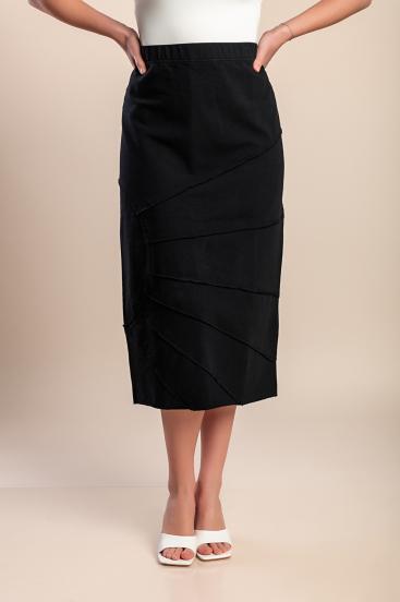 Plus size midi cotton skirt, black