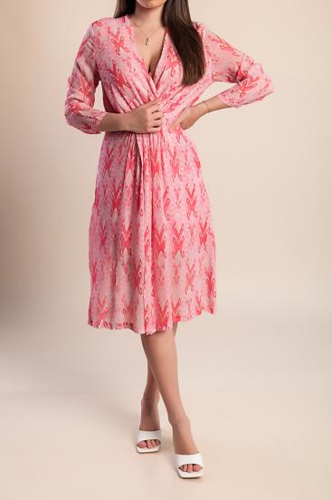 Elegant midi dress with print, pink