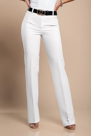 Elegant long trousers with straight legs, white
