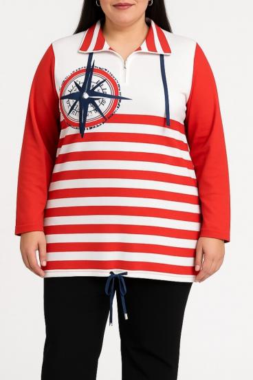 Plus size Top with nautical print, red