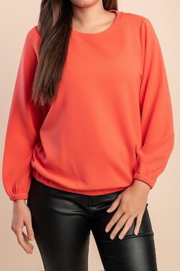 Crew Neck Blouse, Coral