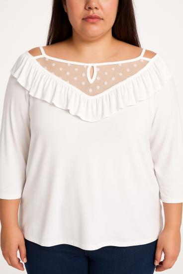 Plus size ruffled top, white