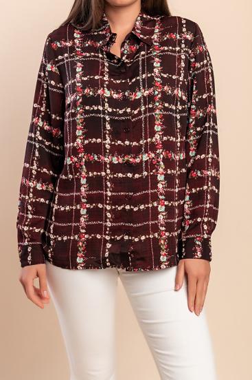 Plus size shirt with check print, burgundy