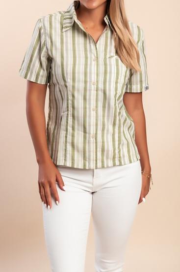 Striped short-sleeved shirt, green