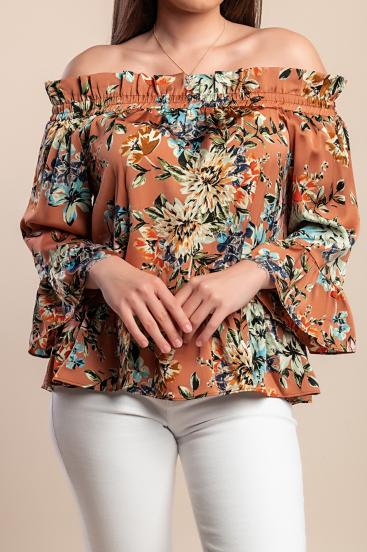 Floral print blouse, brown