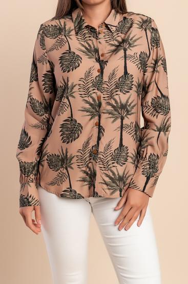Plus size blouse with print, beige