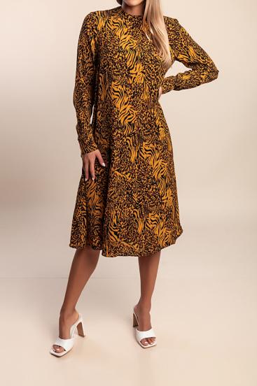 Midi dress with print, brown