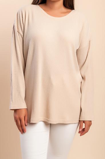 Plus size round neck top, beige
