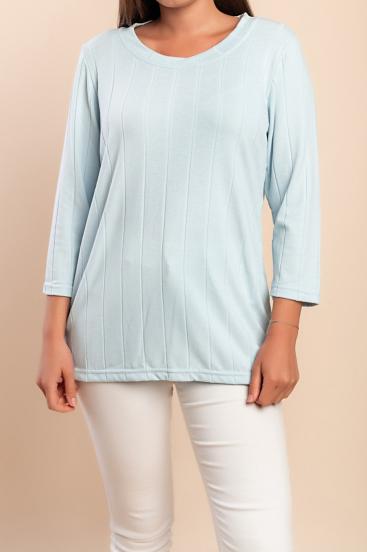 Plus size top with 3/4 sleeves, light blue