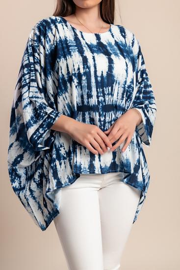Plus size printed blouse, blue