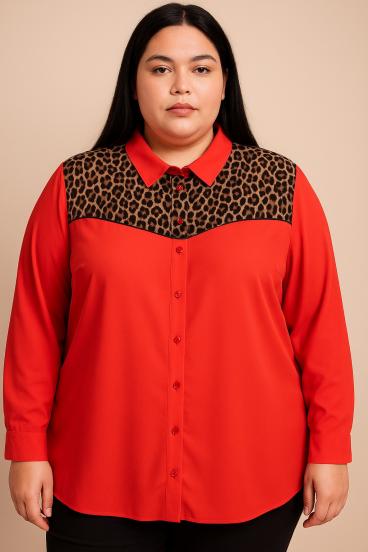 Plus size blouse with leopard print, red