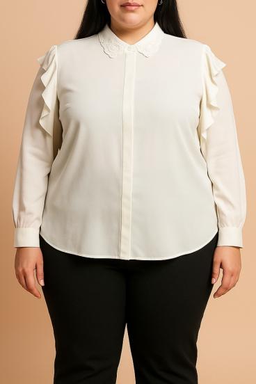 Plus size blouse with ruffles, white