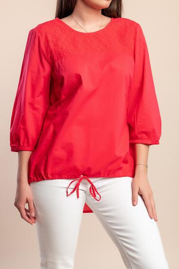 Plus size blouse with hole pattern, coral