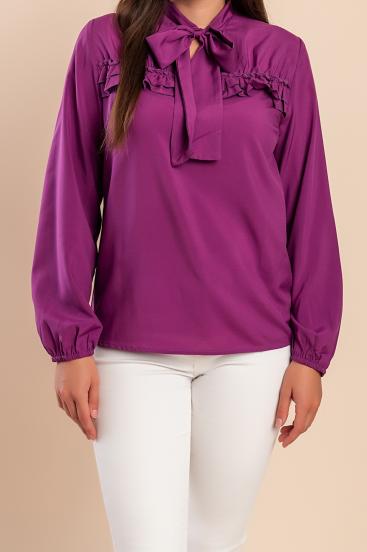 Plus size blouse with ruffles, purple
