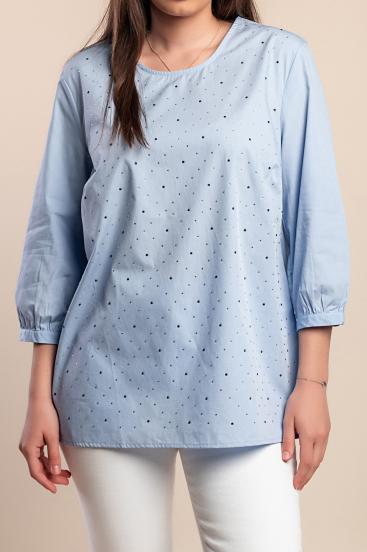 Plus size cotton blouse, light blue