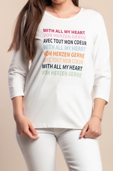 Plus size cotton Top with print, white