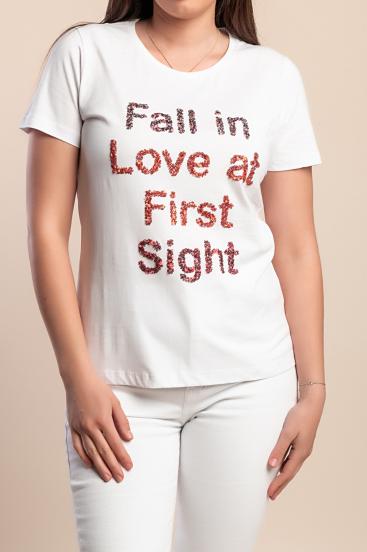 Cotton T-shirt with inscription, white