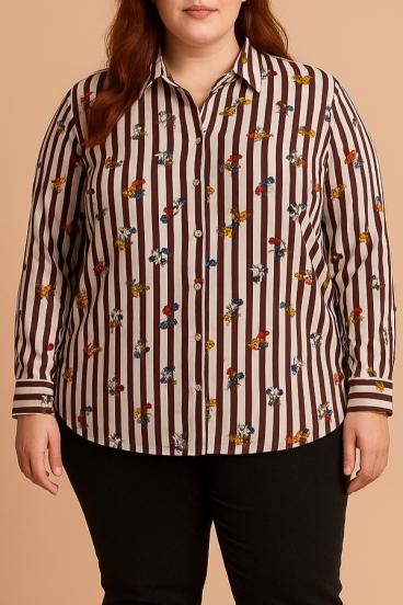 Plus size blouse with print, burgundy