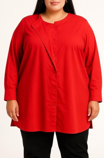 Plus size cotton blouse with buttons, red