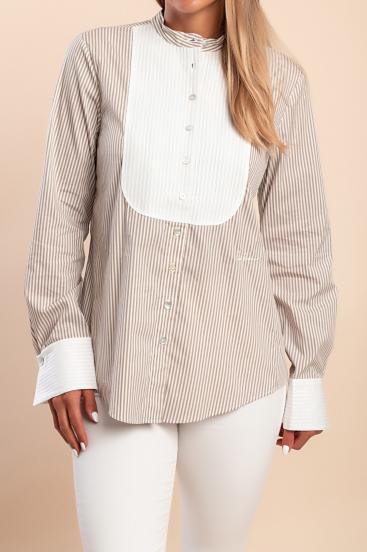 Cotton shirt with striped print, beige