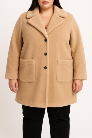 Plus size coat with buttons, light brown