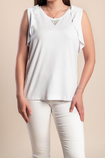 Plus size sleeveless blouse with decorative detail, white
