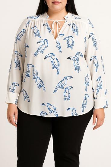 Plus size blouse with print, white