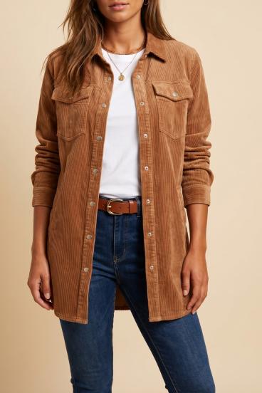 Plus size jacket in velvet imitation, camel