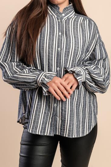 Striped cotton shirt, gray