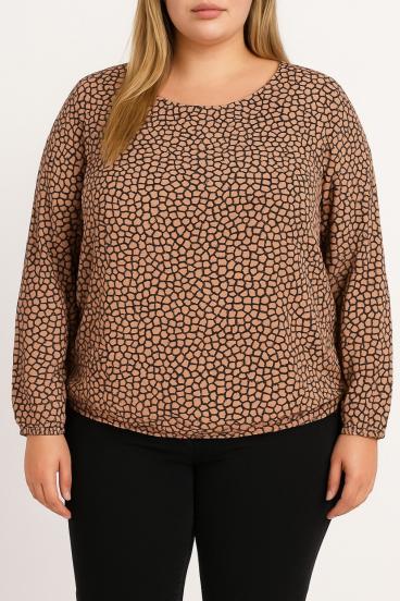 Plus size blouse with print, apricot