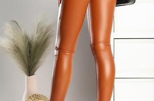 Glanon Wide Waist Padded Leather Leggings, Brown