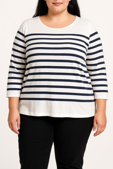 Plus size striped top, white
