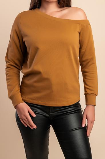 Cotton Top with Asymmetric Neckline, Brown