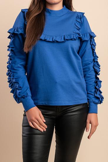 Cotton blouse with ruffles, blue