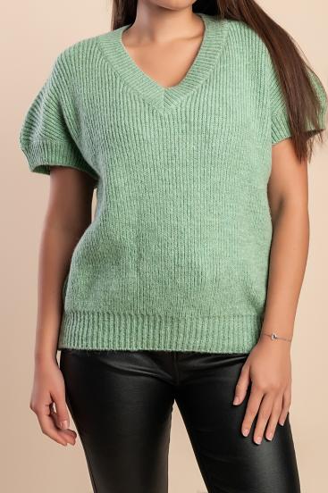 Plus size short sleeve sweater, green