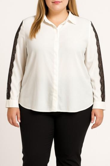 Plus size blouse with lace, white