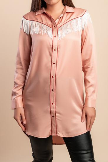 Long blouse with fringes, light pink