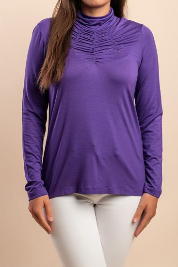 Plus size viscose shirt with high collar, purple