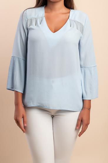 Sweatshirt with pleated detail, light blue