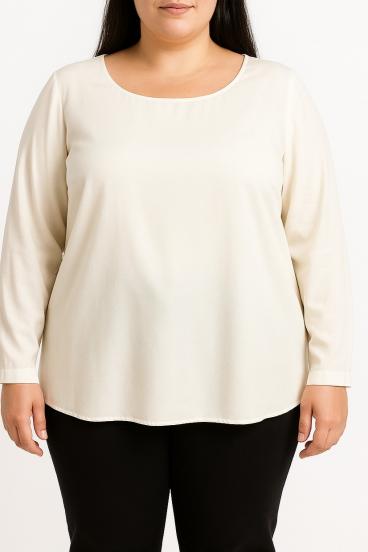 Plus size blouse with round neckline, white