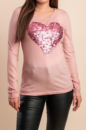 Cotton Top with decorative heart detail, pink