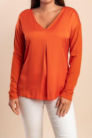 Blouse with "V" neckline, orange