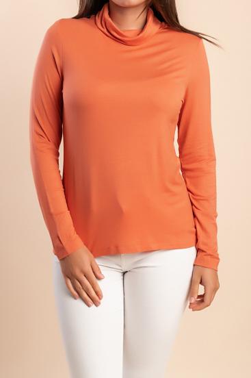 Plus size viscose top with high collar, orange