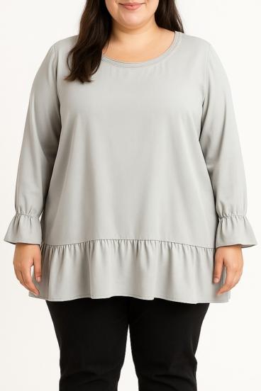 Plus size blouse with ruffles, gray