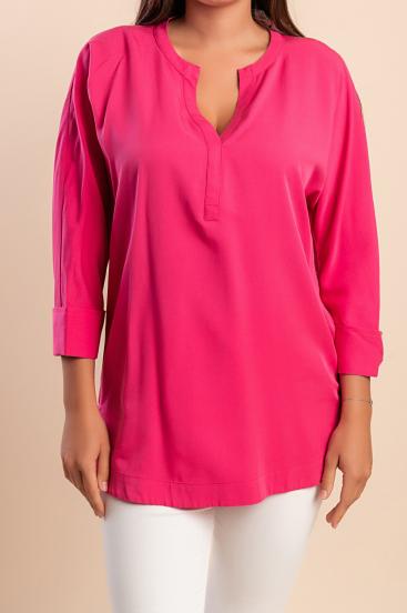 Blouse with "V" neckline, fuchsia