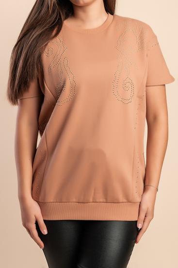 Cotton Top with decorative detail, camel