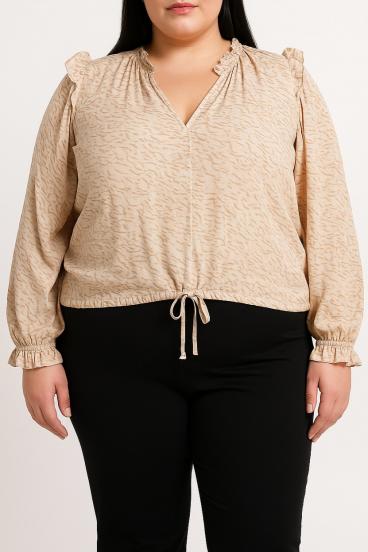 Plus size blouse with print, beige