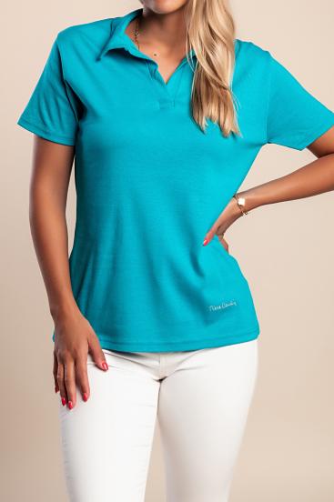 Cotton T-shirt with print, turquoise